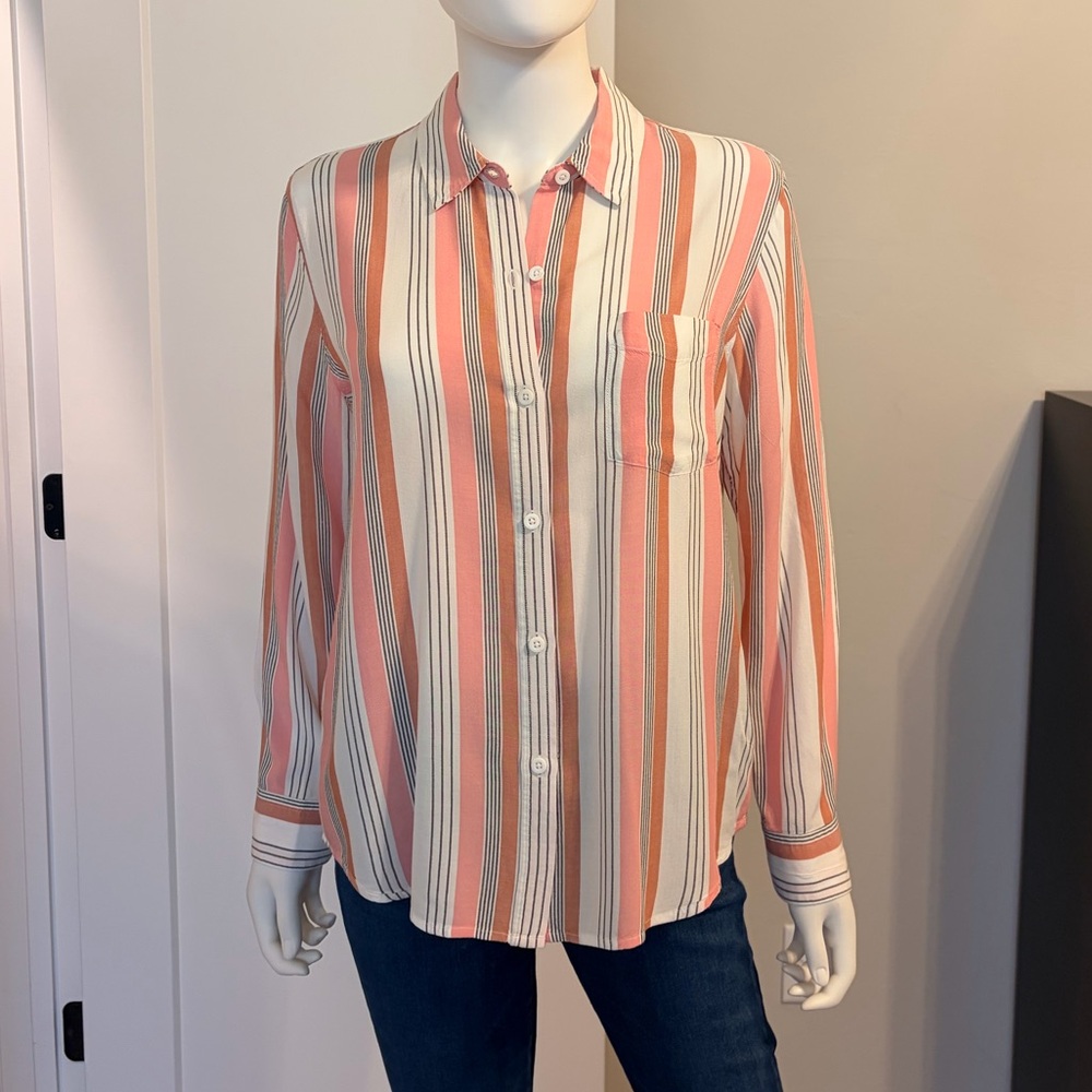 Rails Wren Blouse in Arezzo Stripe, Blush/Terracotta/White, Size Medium
